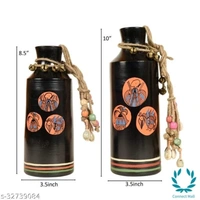 Earthen Vases Handpainted in Madhubani Tattoo Art Material: Handicraft - LXBXH :25X18X10 cm, Black